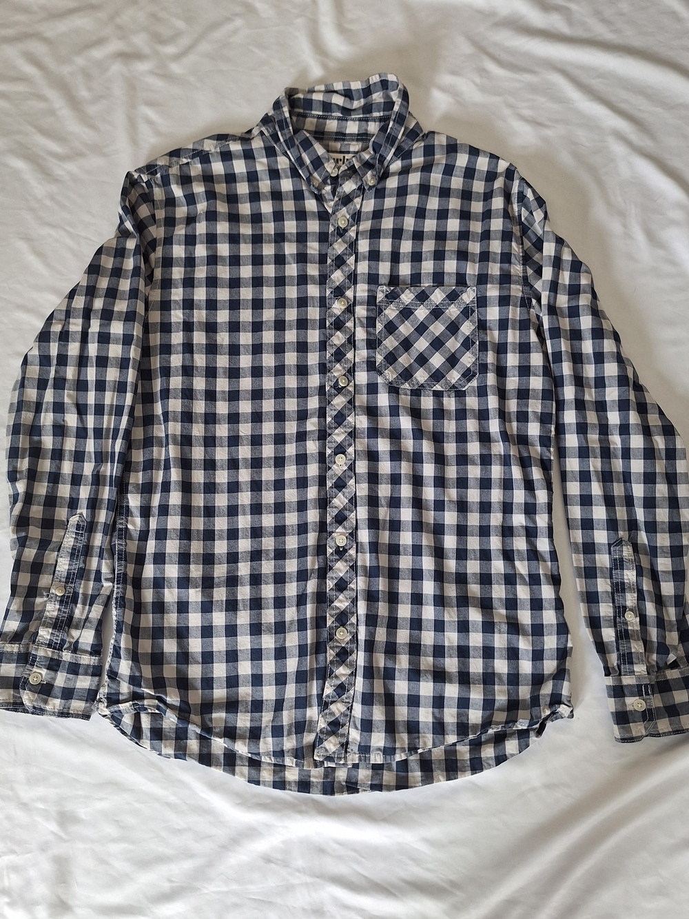 Urban Pipeline-Mens Long Sleeve Button Down Blue And White Checkered Shirt M